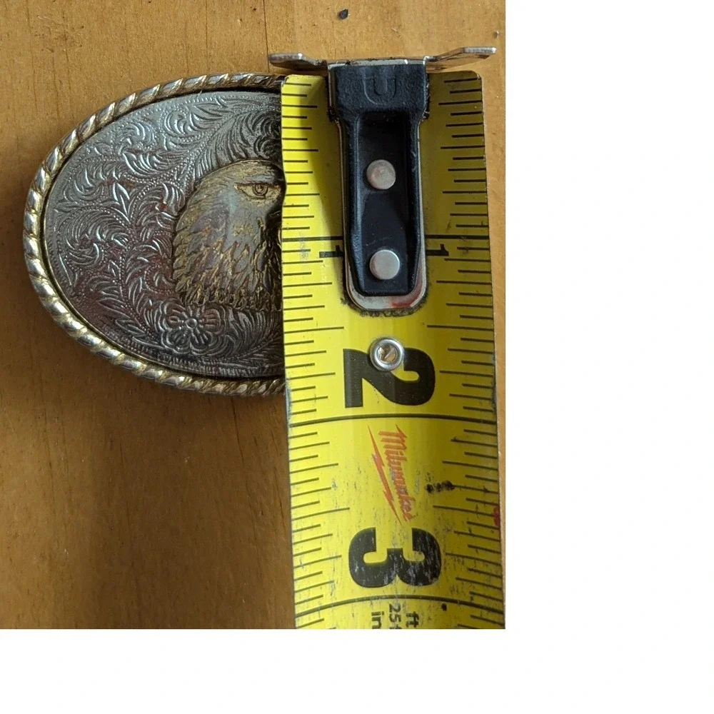 Vintage Style Western Bald Eagle Floral Filigree Two Tone Oval Belt Buckle